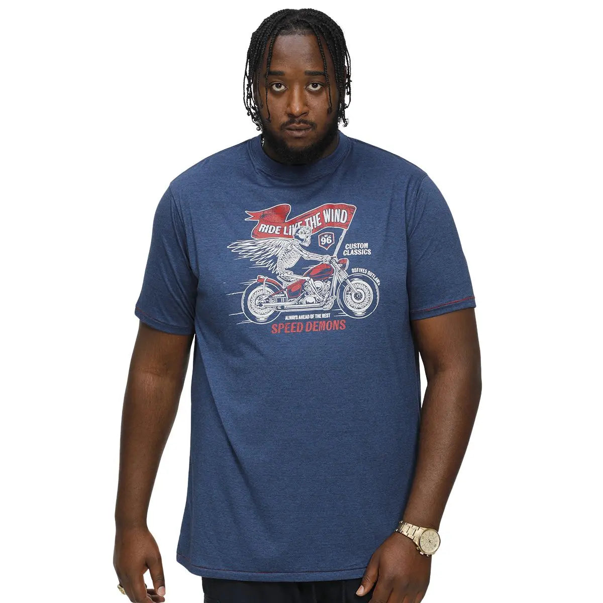 Koszulka dla wysokiego mężczyzny (TALL) z krótkim rękawem t-shirt z nadrukiem motoru Duke D555 Bradford granatowy
