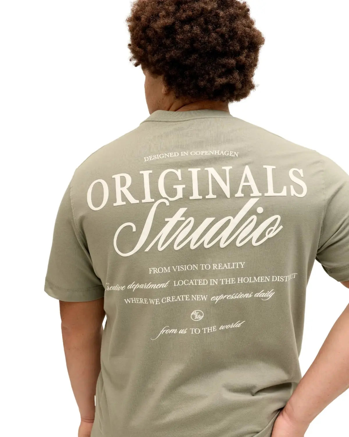 Duża męska koszulka krótki rękaw t-shirt z nadrukiem na plecach Jack &amp; Jones 12288197 khaki