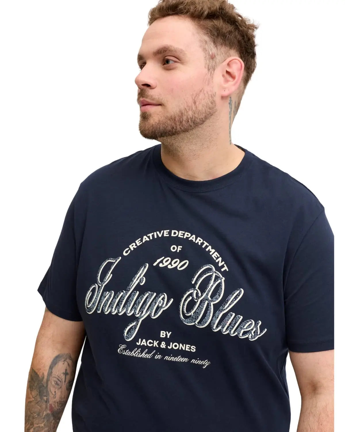 Duża męska koszulka krótki rękaw t-shirt z napisami Jack &amp; Jones 12294518 granatowy