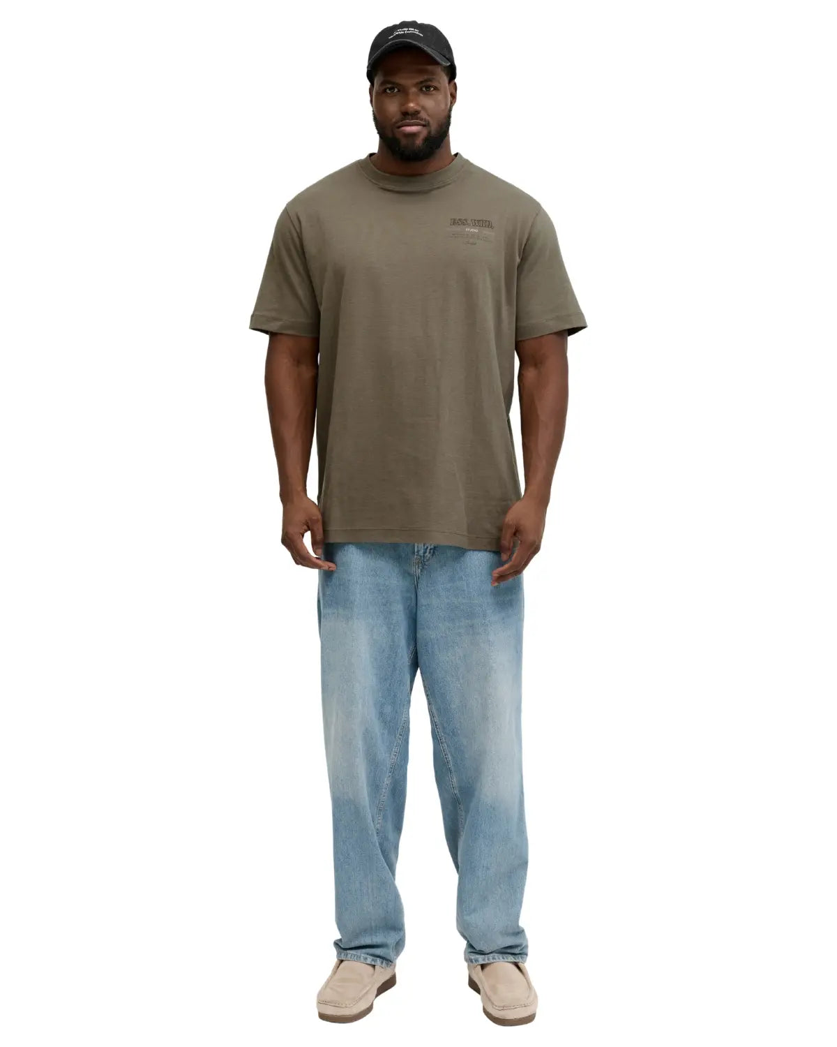 Duża męska koszulka krótki rękaw t-shirt z efektownym nadrukiem na plecach Jack &amp; Jones 12279891 jasnobrązowy