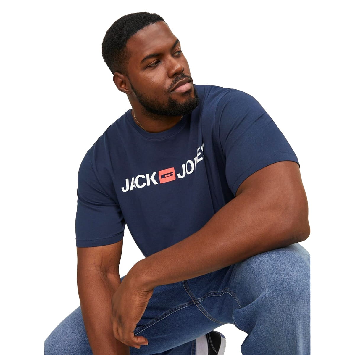 Duża męska koszulka z napisami t-shirt Jack &amp; Jones 12184987 granatowy
