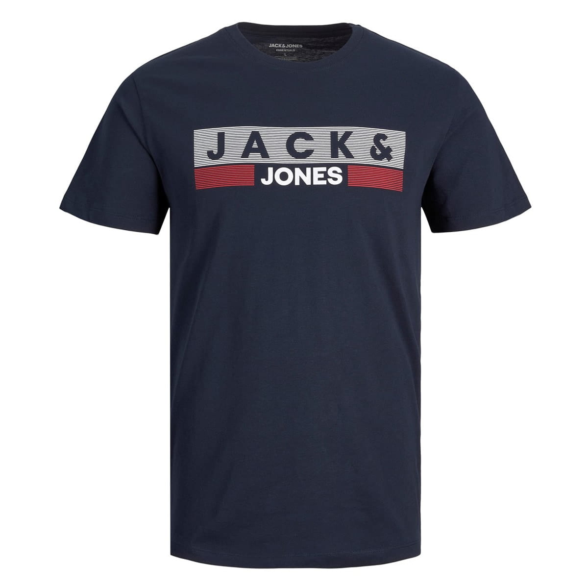 Duża męska koszulka z nadrukiem t-shirt z napisami Jack &amp; Jones 12158505 Play 4 granatowy