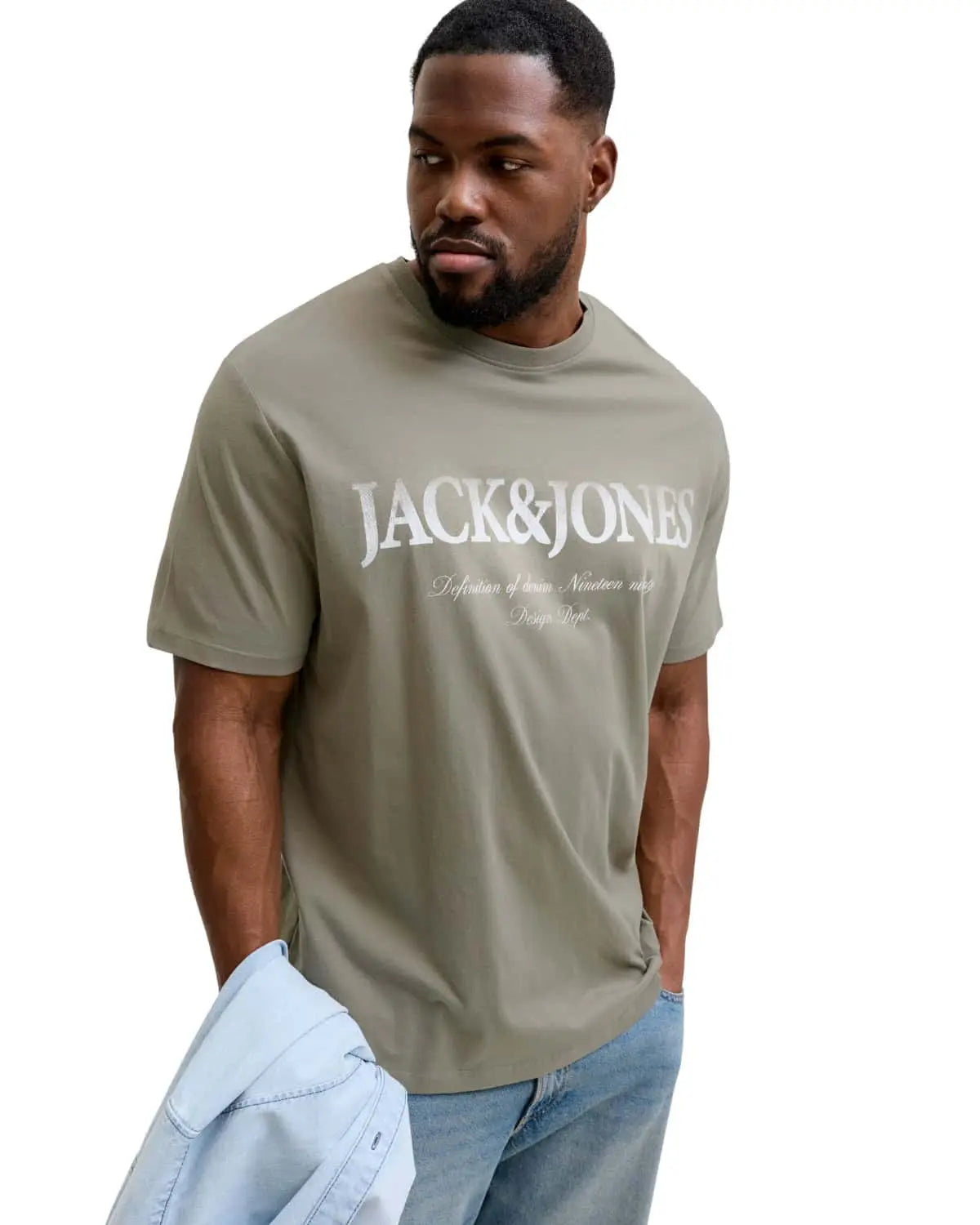 Duża męska koszulka t-shirt z nadrukiem Jack &amp; Jones 12295977 khaki