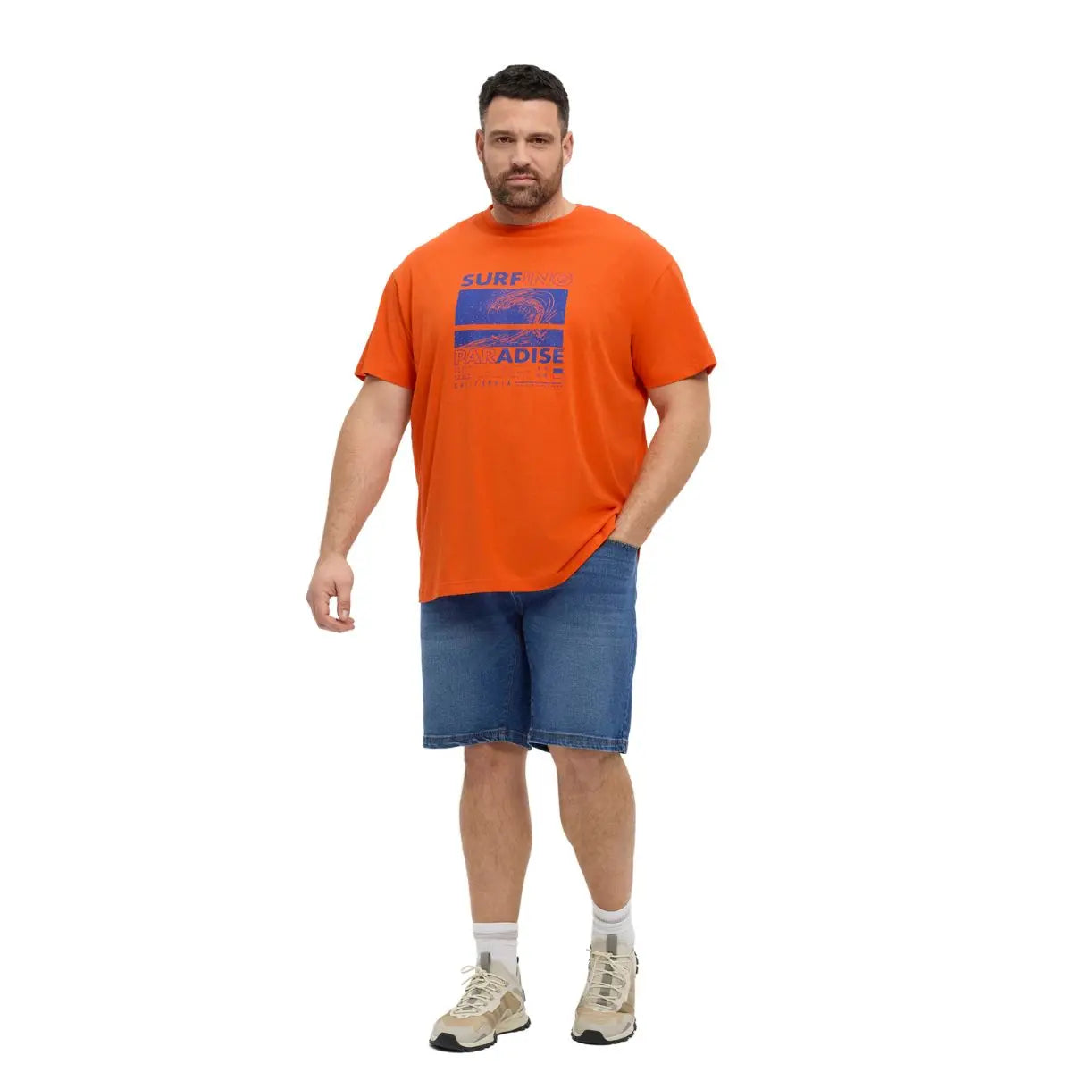 Duży męski t-shirt z wakacyjnym nadrukiem koszulka z krótkim rękawem North Latitude 51322-0200 pomarańczowa