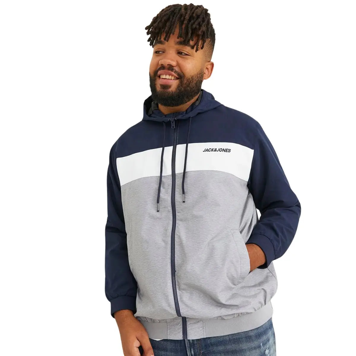 Duża męska kurtka przejściowa z kapturem Jack &amp; Jones 12243517 grantowo-szara