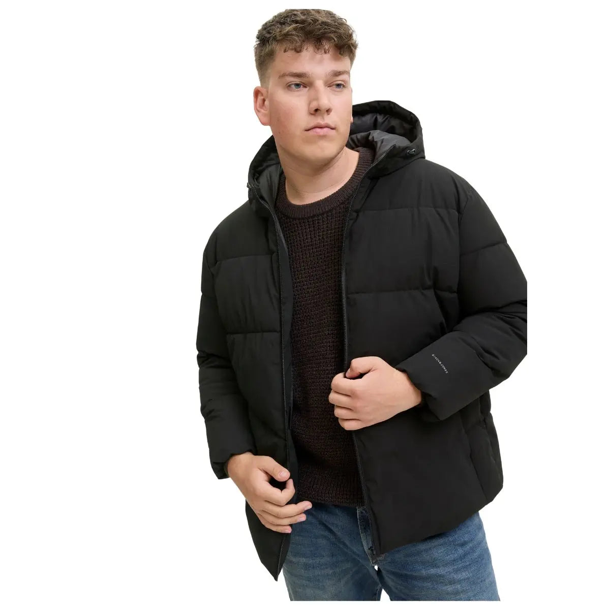 Duża męska kurtka pikowana z kapturem Jack &amp; Jones 12283873 czarna