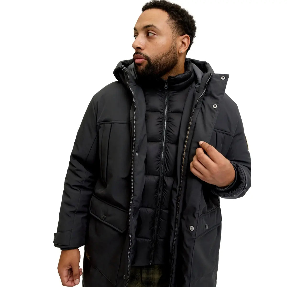 Duża męska kurtka z kapturem parka Jack &amp; Jones 12279797 czarna