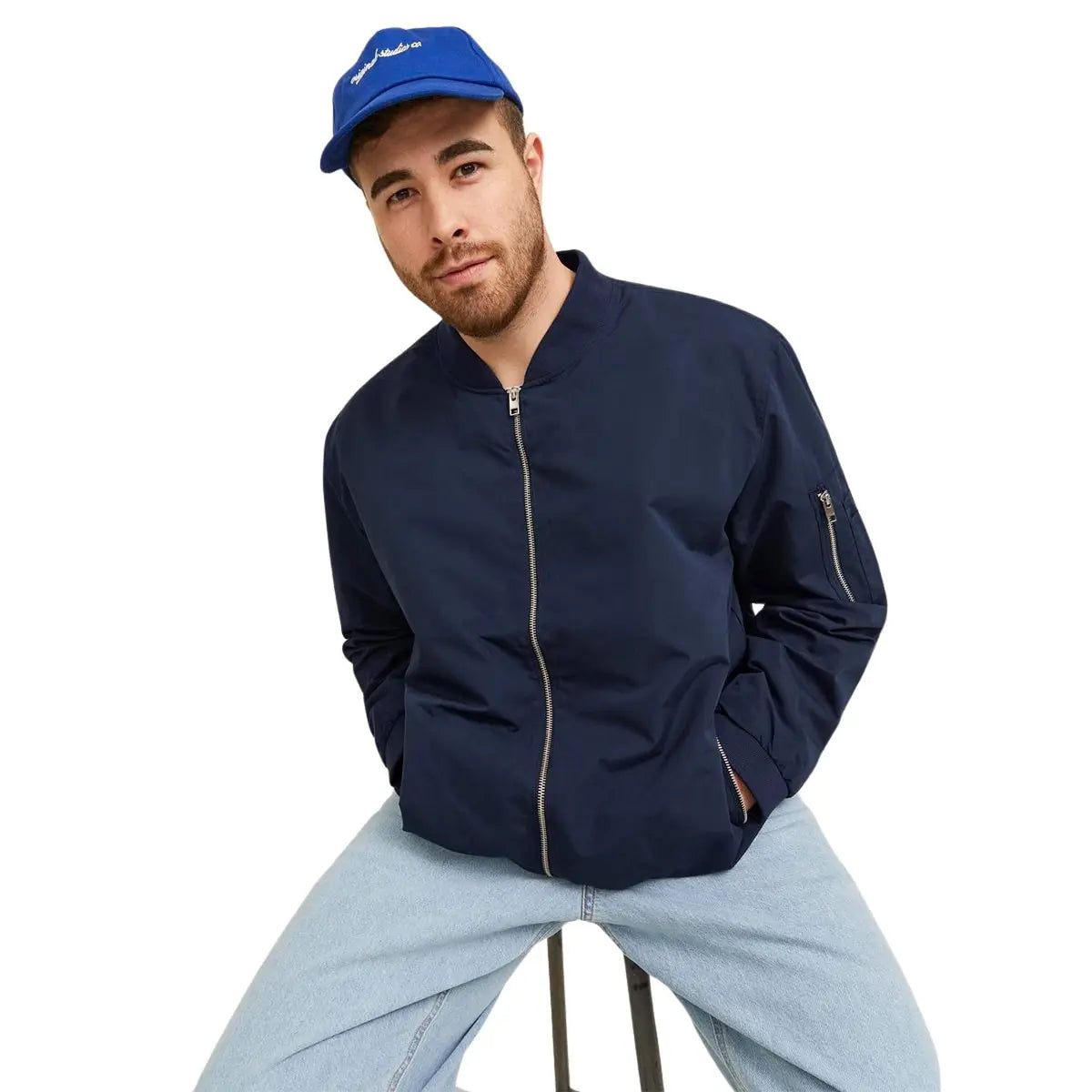 Duża męska kurtka bomberka przejściowa Jack &amp; Jones 12173990 granatowa