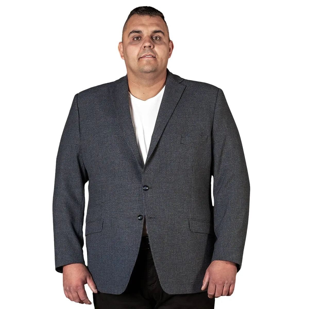 Duża męska marynarka z mikrowzorem DL 922 Niko granatowo-szara