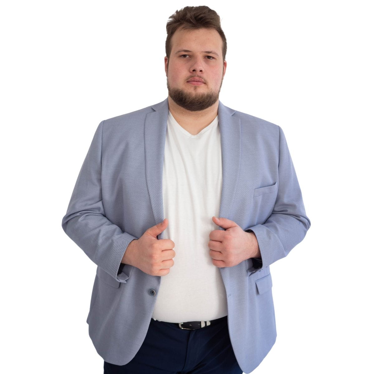 Duża męska marynarka z mikrowzorem plus size Konik Edmund 954 błękitna