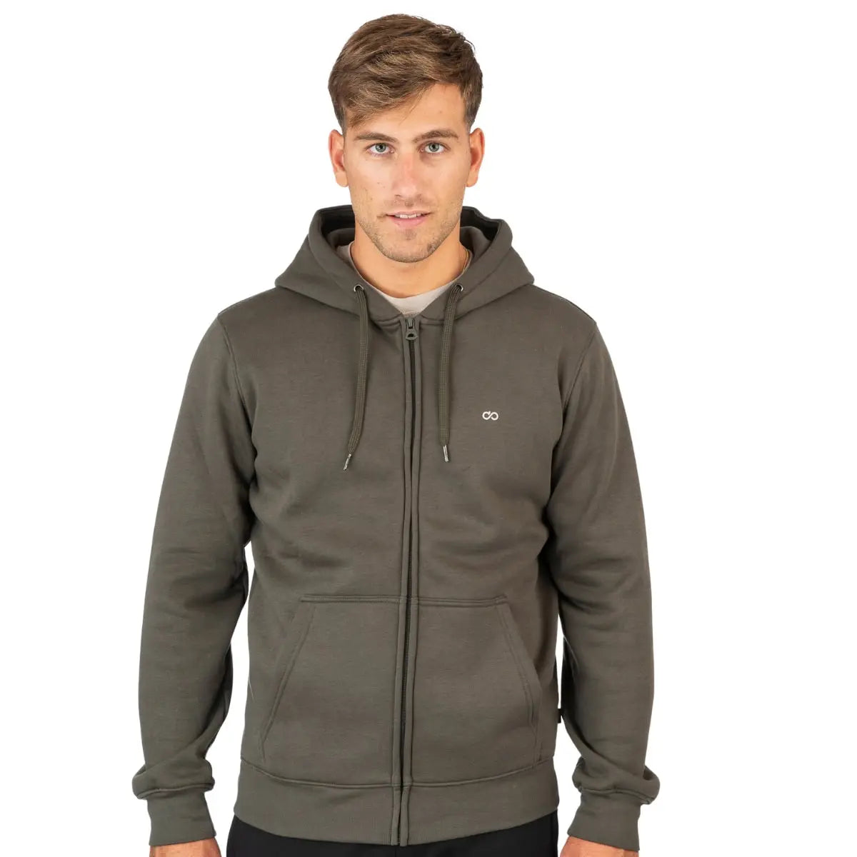Duża męska rozpinana bluza z kapturem Double Urban Outfitters MTOP-1090 khaki