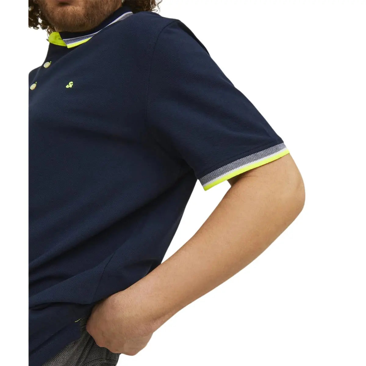 Duża męska polówka koszulka z kołnierzykiem Jack &amp; Jones 12143859 granatowa z żółtym