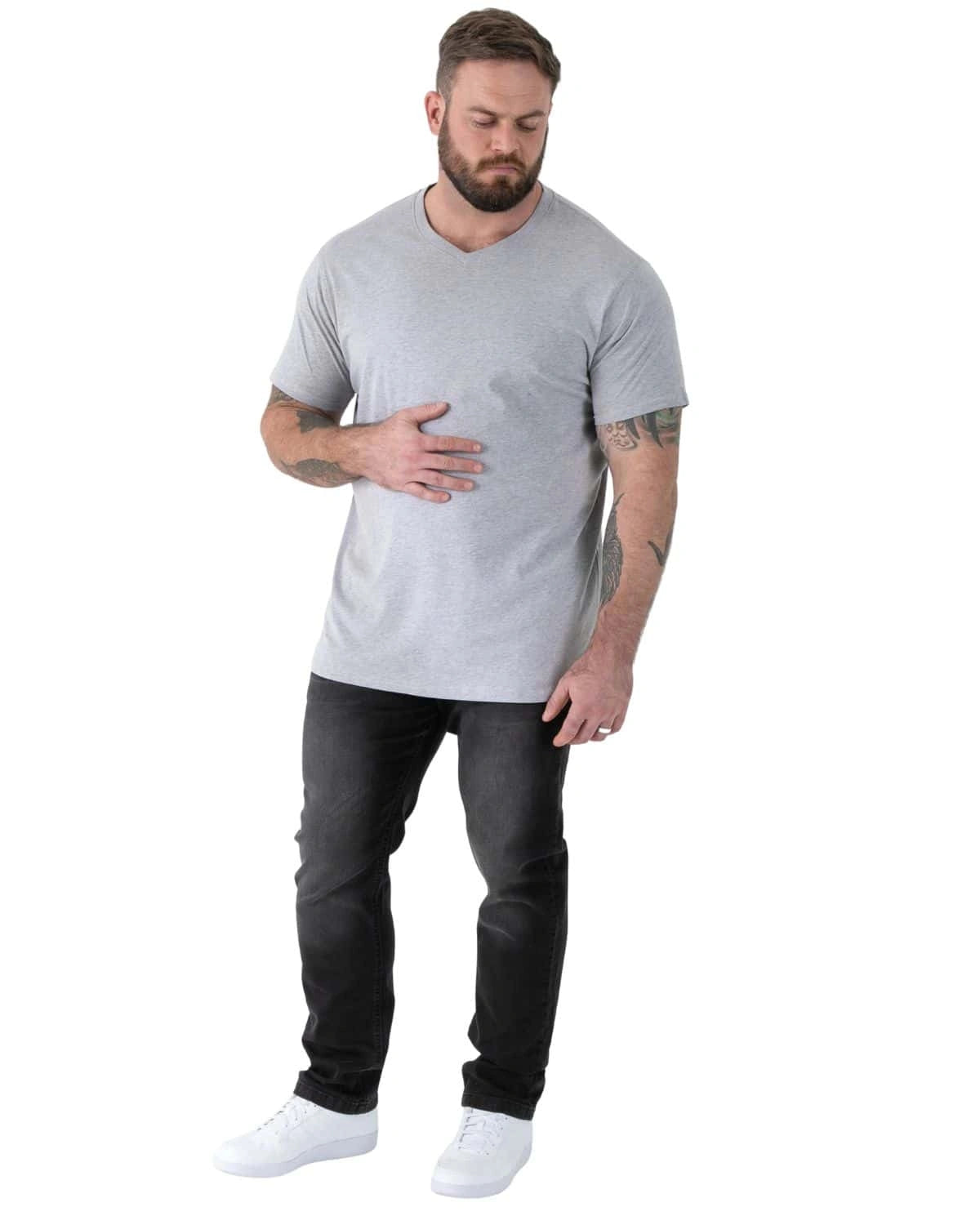 Duża koszulka męska z dekoltem w serek Duke D555 Signature V-neck jasnoszara