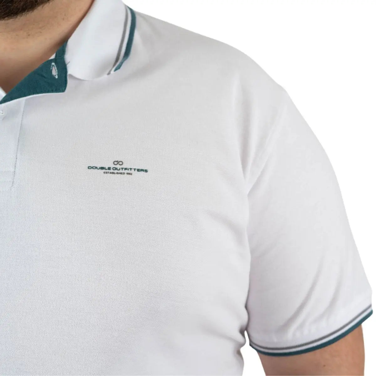 Duża męska koszulka polo gładka ozdobny kołnierzyk Double PS-3035 biała