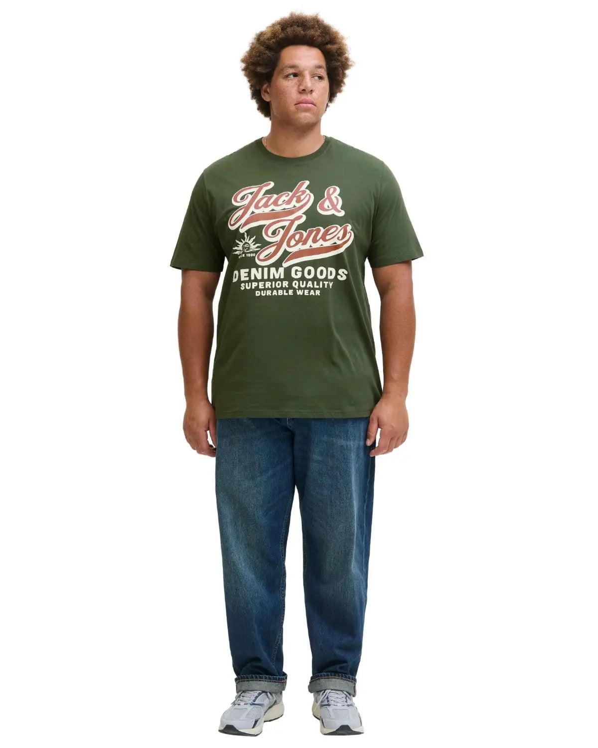 Duża męska koszulka z nadrukiem t-shirt Jack &amp; Jones 12284905 ciemnozielony