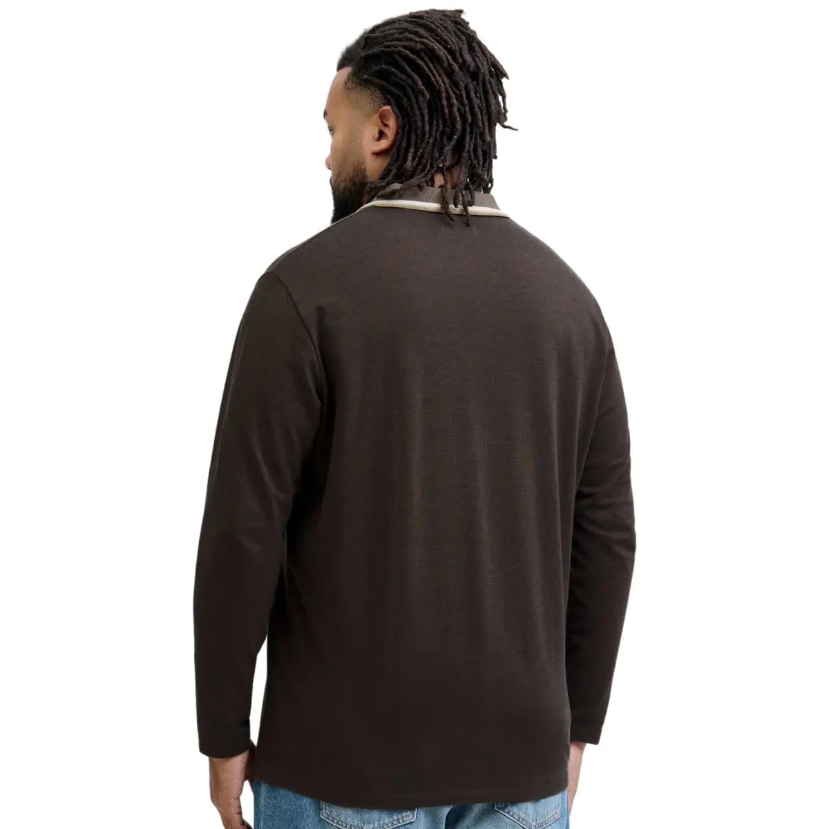 Duża męska koszulka polo z długim rękawem Jack &amp; Jones 12287555 brązowa