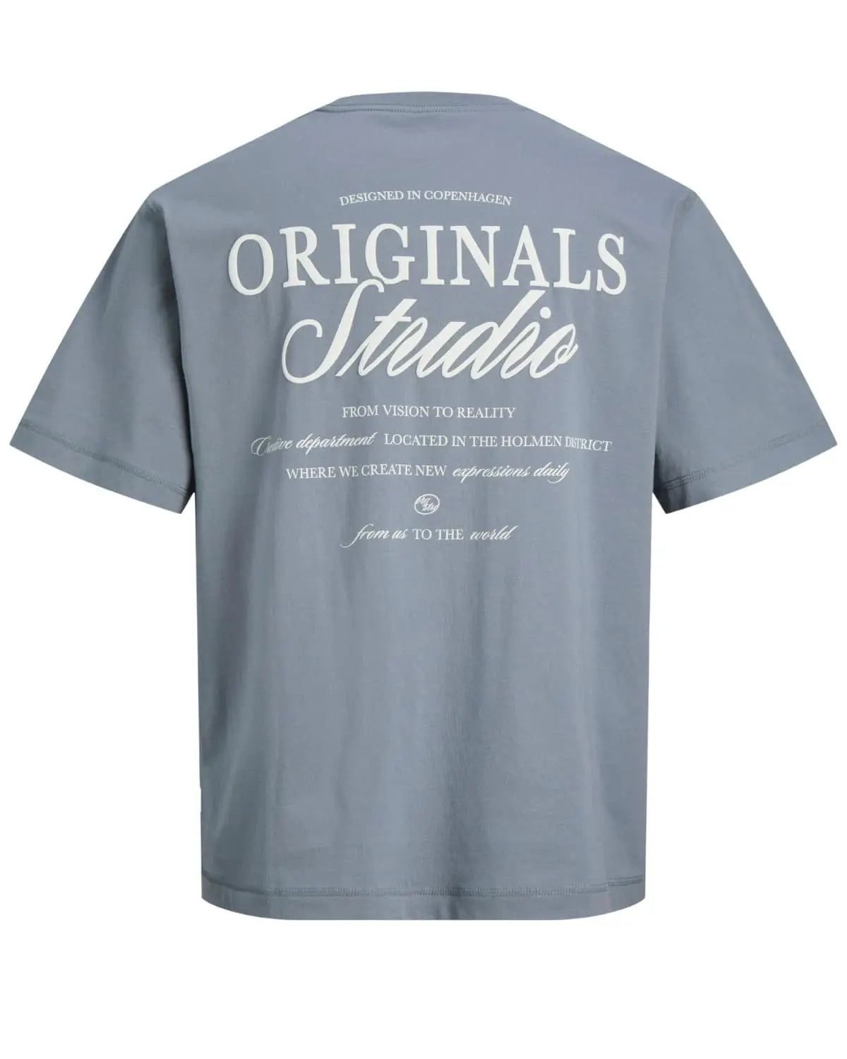 Duża męska koszulka krótki rękaw t-shirt z nadrukiem na plecach Jack &amp; Jones 12288197 szaroniebieski