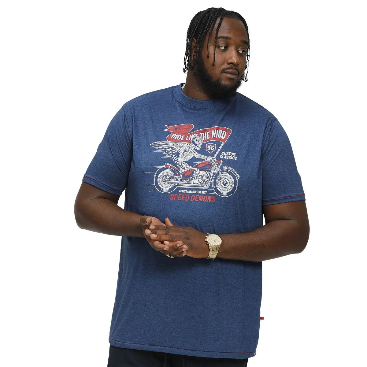 Koszulka dla wysokiego mężczyzny (TALL) z krótkim rękawem t-shirt z nadrukiem motoru Duke D555 Bradford granatowy
