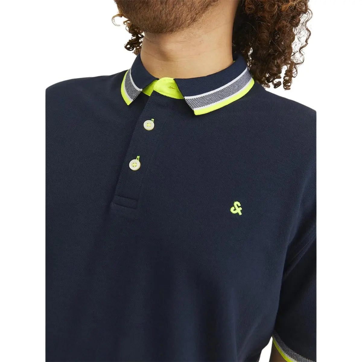 Duża męska polówka koszulka z kołnierzykiem Jack &amp; Jones 12143859 granatowa z żółtym
