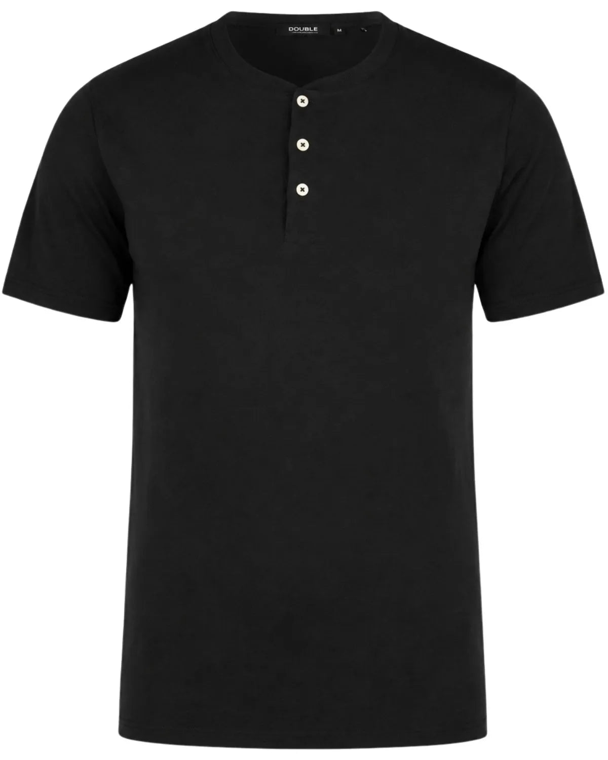 Duża męska gładka koszulka na guziki krótki rękaw t-shirt Double Urban Outfitters TS-9146 czarny