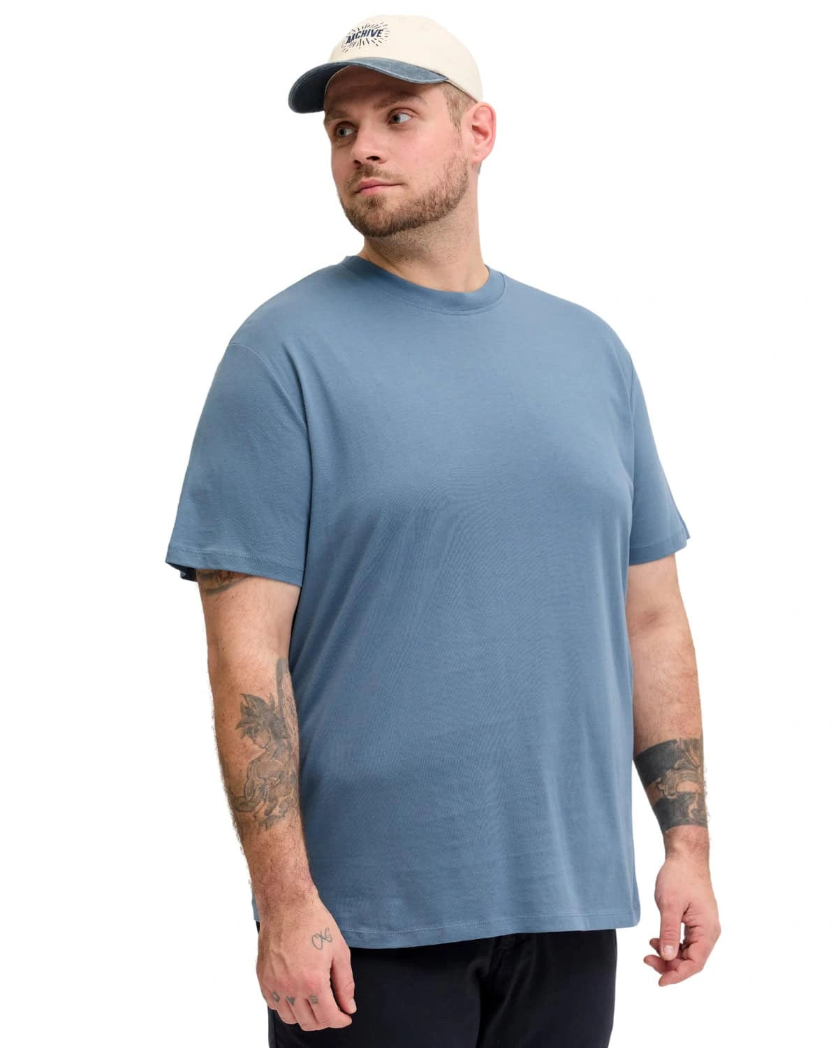 Duża męska koszulka z krótkim rękawem t-shirt gładki Jack &amp; Jones 12250623 niebieski