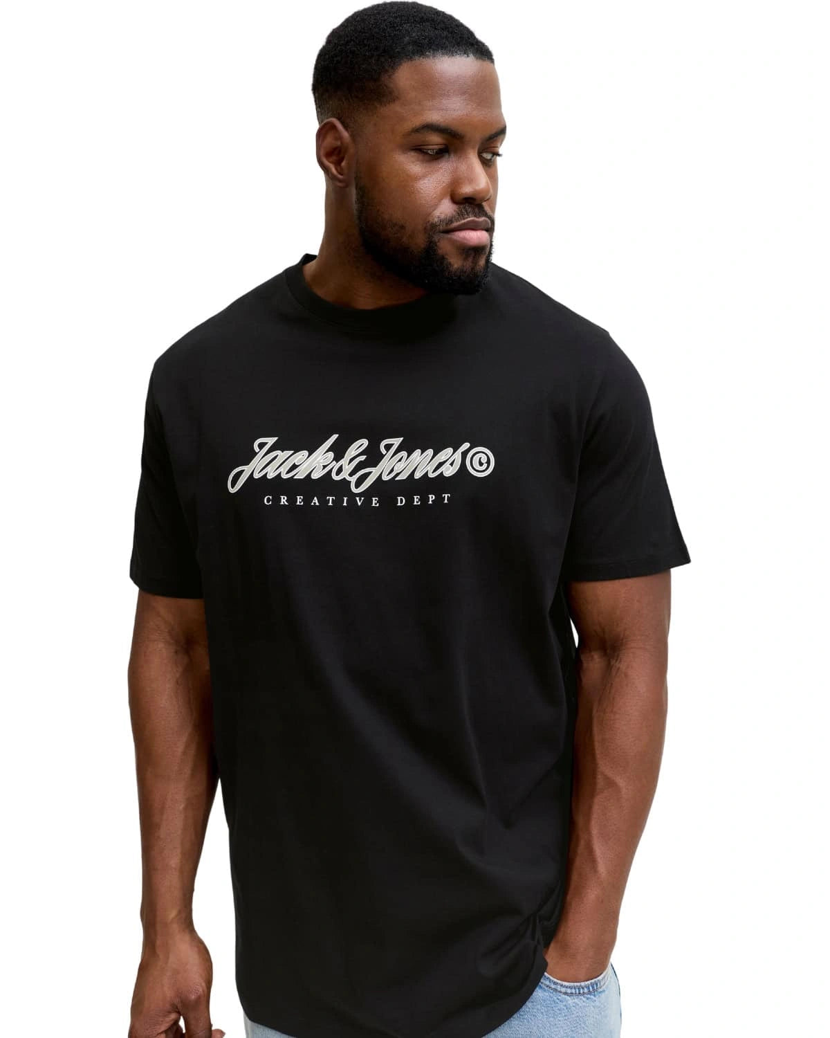 Duża męska koszulka krótki rękaw t-shirt z nadrukiem Jack &amp; Jones 12297272 czarny