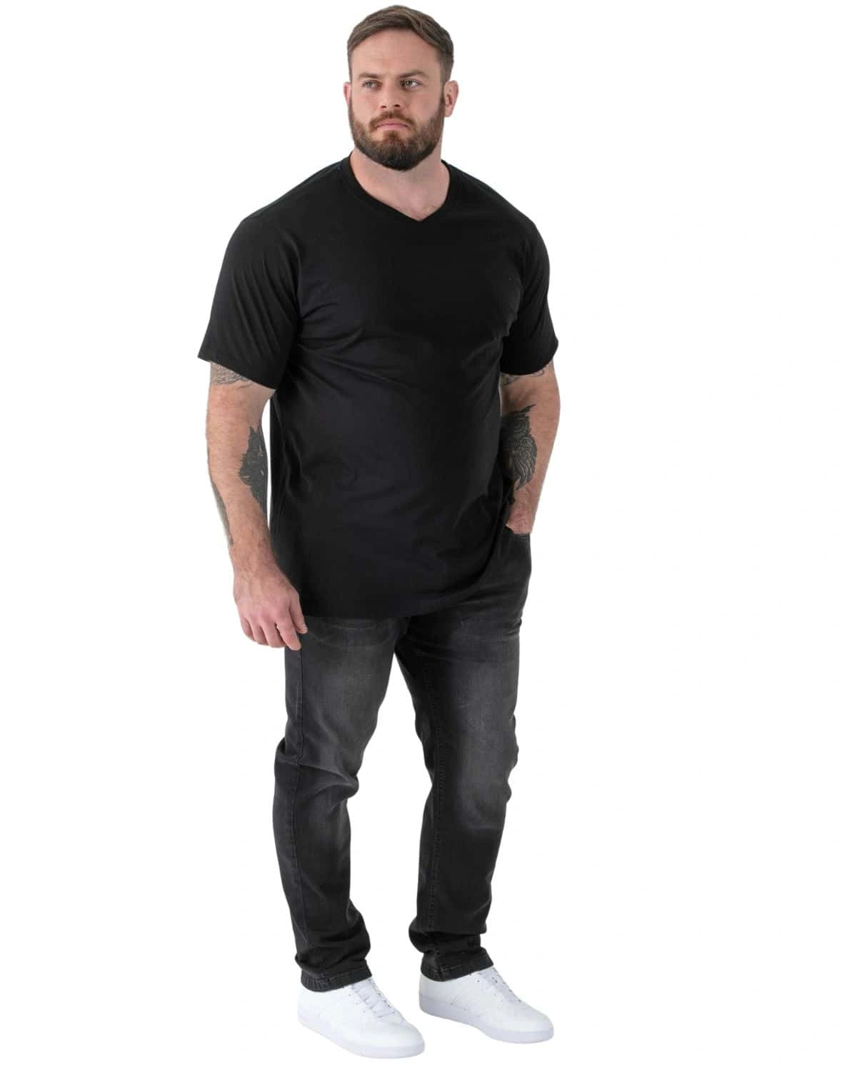 Duża koszulka męska z dekoltem w serek Duke D555 Signature V-neck czarna
