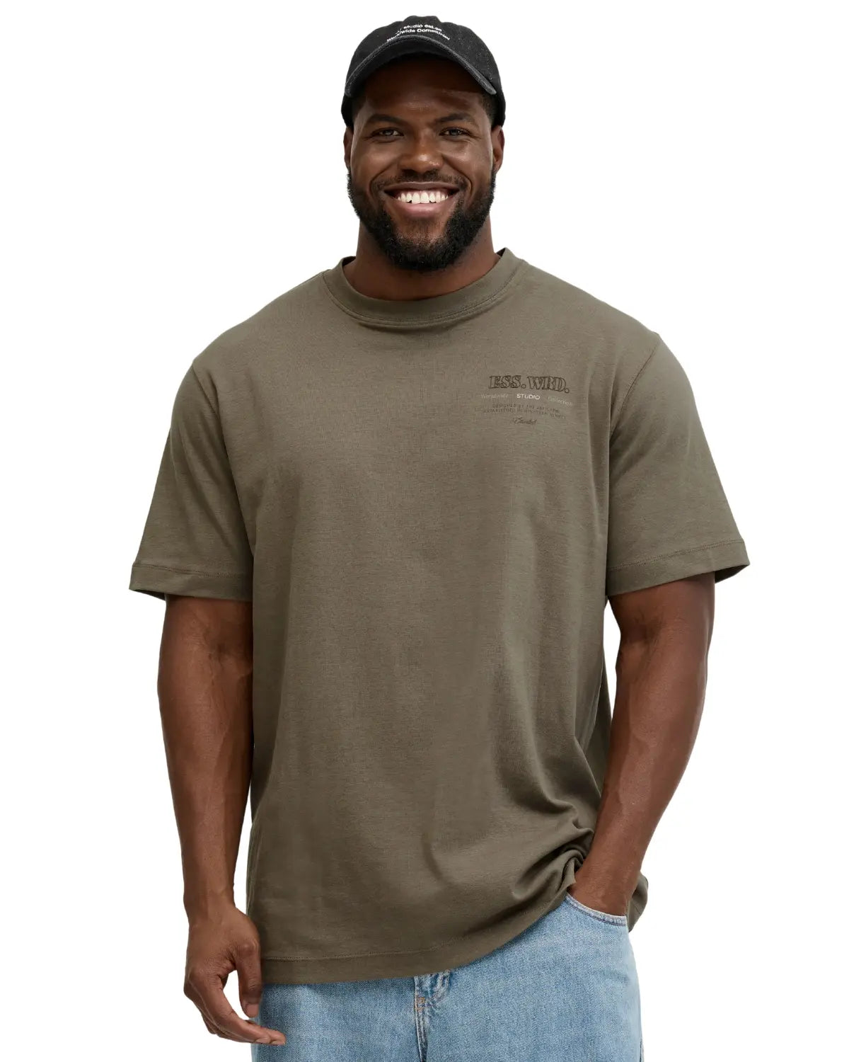 Duża męska koszulka krótki rękaw t-shirt z efektownym nadrukiem na plecach Jack &amp; Jones 12279891 jasnobrązowy