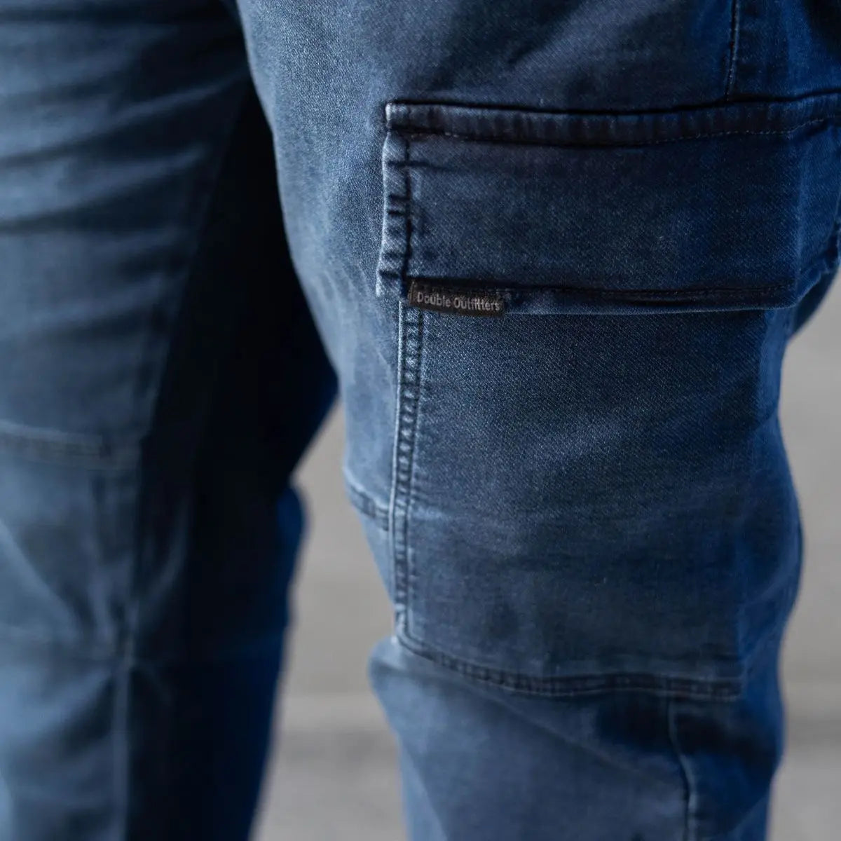 Duże męskie spodnie bojówki jeansy ze ściągaczami Double Urban Outfitters CCP-4077 niebieskie