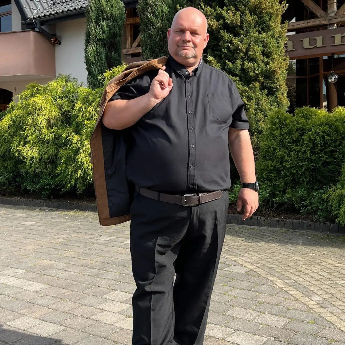 Duża koszula męska gładka z krótkim rękawem Duke D555 James czarna