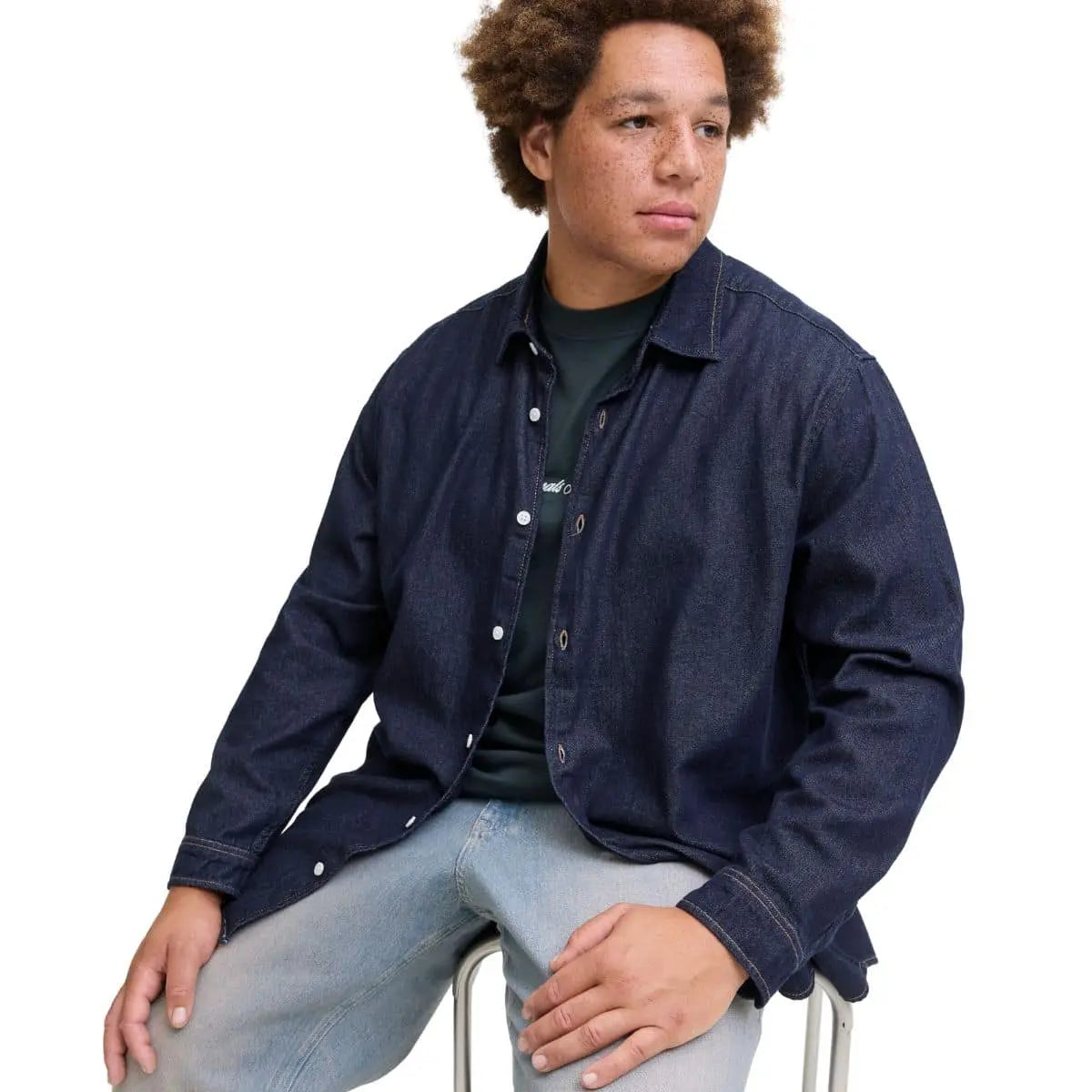 Duża koszula męska z długim rękawem jeansowa Jack &amp; Jones 12283674 granatowa