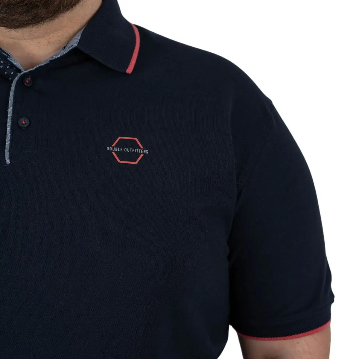 Duża męska koszulka polo gładka ozdobny kołnierzyk Double PS-3045 granatowa
