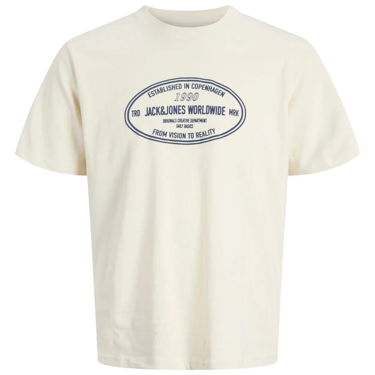 Duży męski t-shirt  koszulka z nadrukiem krótkim rękawem Jack &amp; Jones 12284173 kremowa