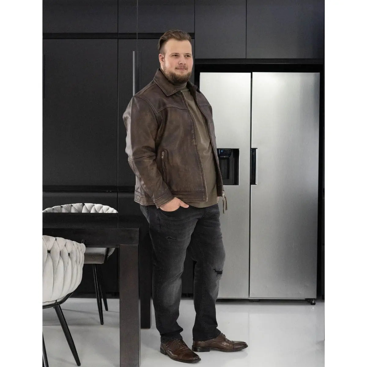 Duża męska skórzana kurtka ramoneska Jack &amp; Jones 12285027 brązowa