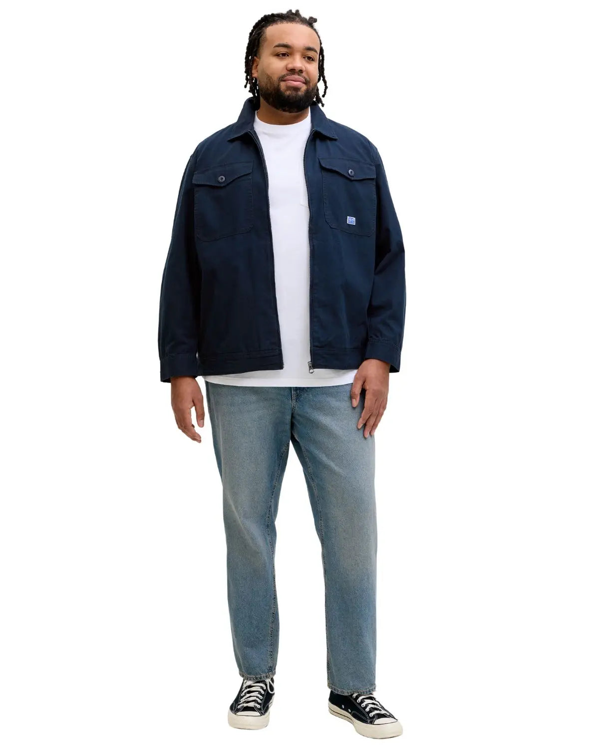 Duża męska lekka kurtka przejściowa z kołnierzykiem Jack &amp; Jones 12294853 granatowa