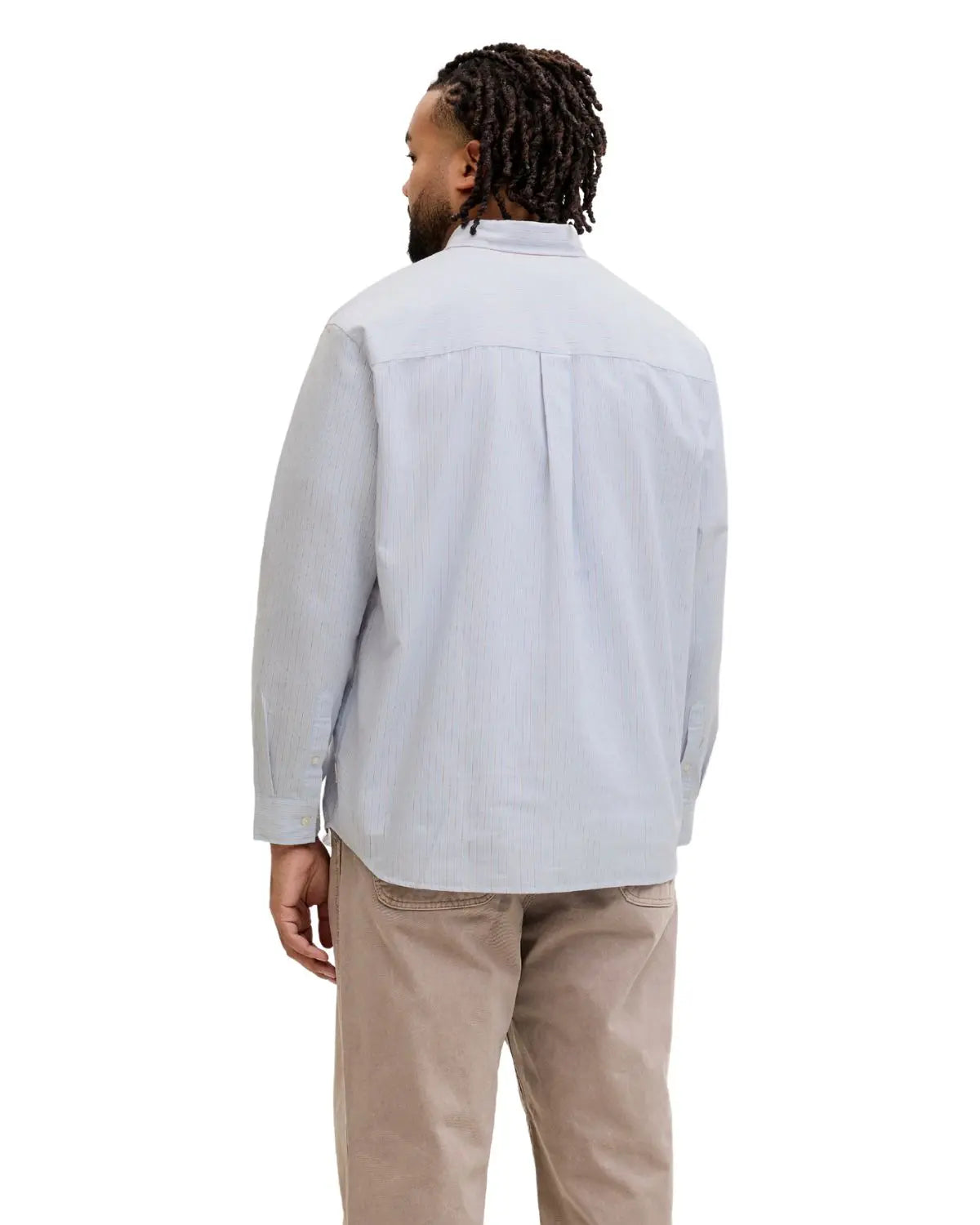 Duża koszula męska w delikatne paski długi rękaw Jack &amp; Jones 12291898 błękitna