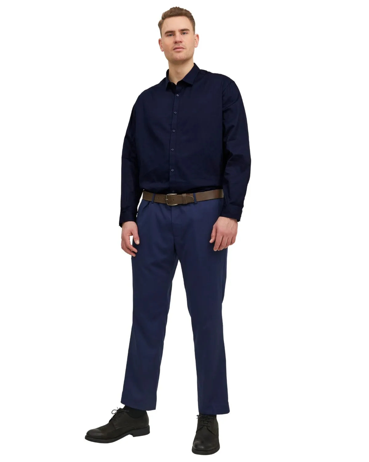 Duża męska koszula z długim rękawem gładka Jack &amp; Jones 12235157 granatowa