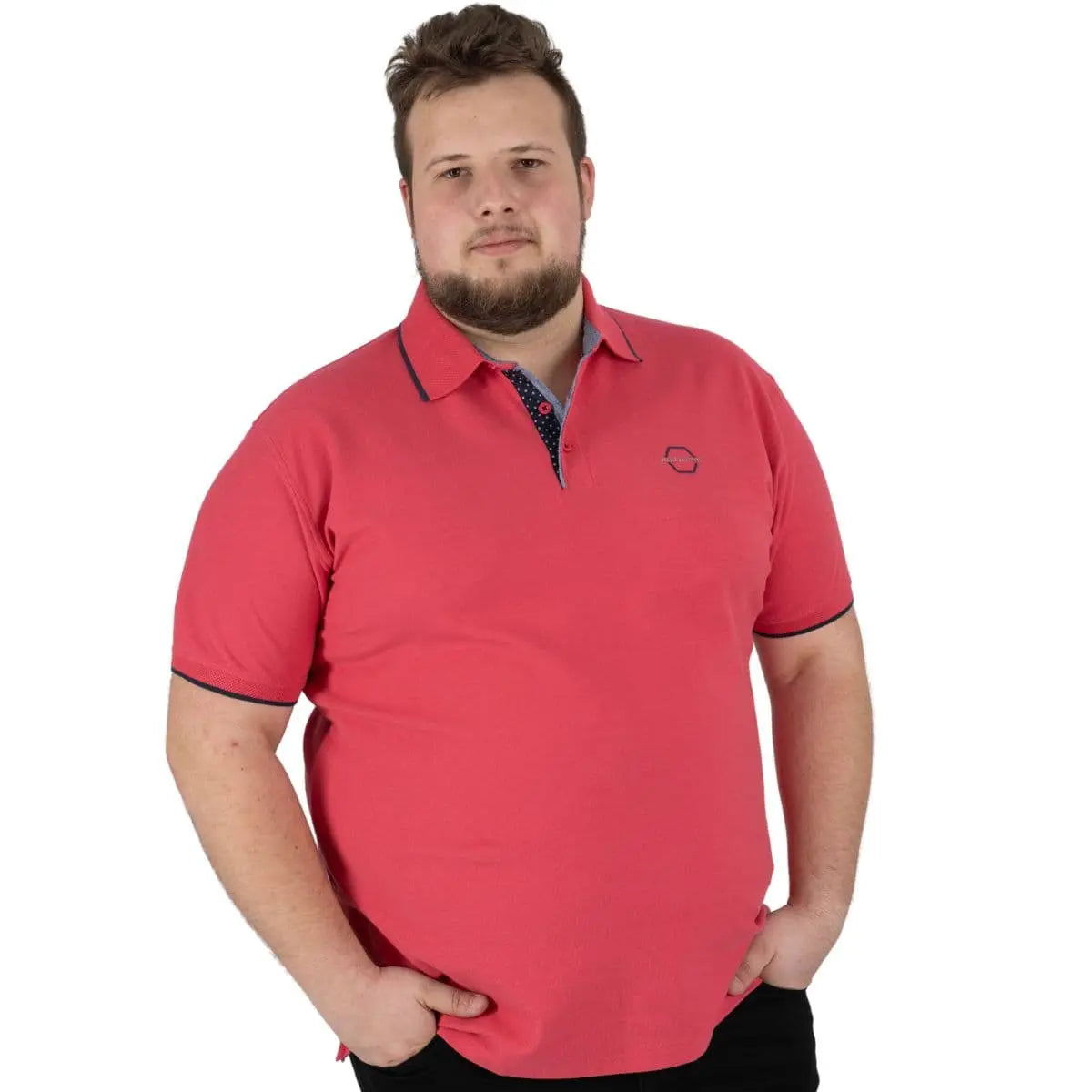 Duża męska koszulka polo gładka ozdobny kołnierzyk Double PS-3045 malinowa