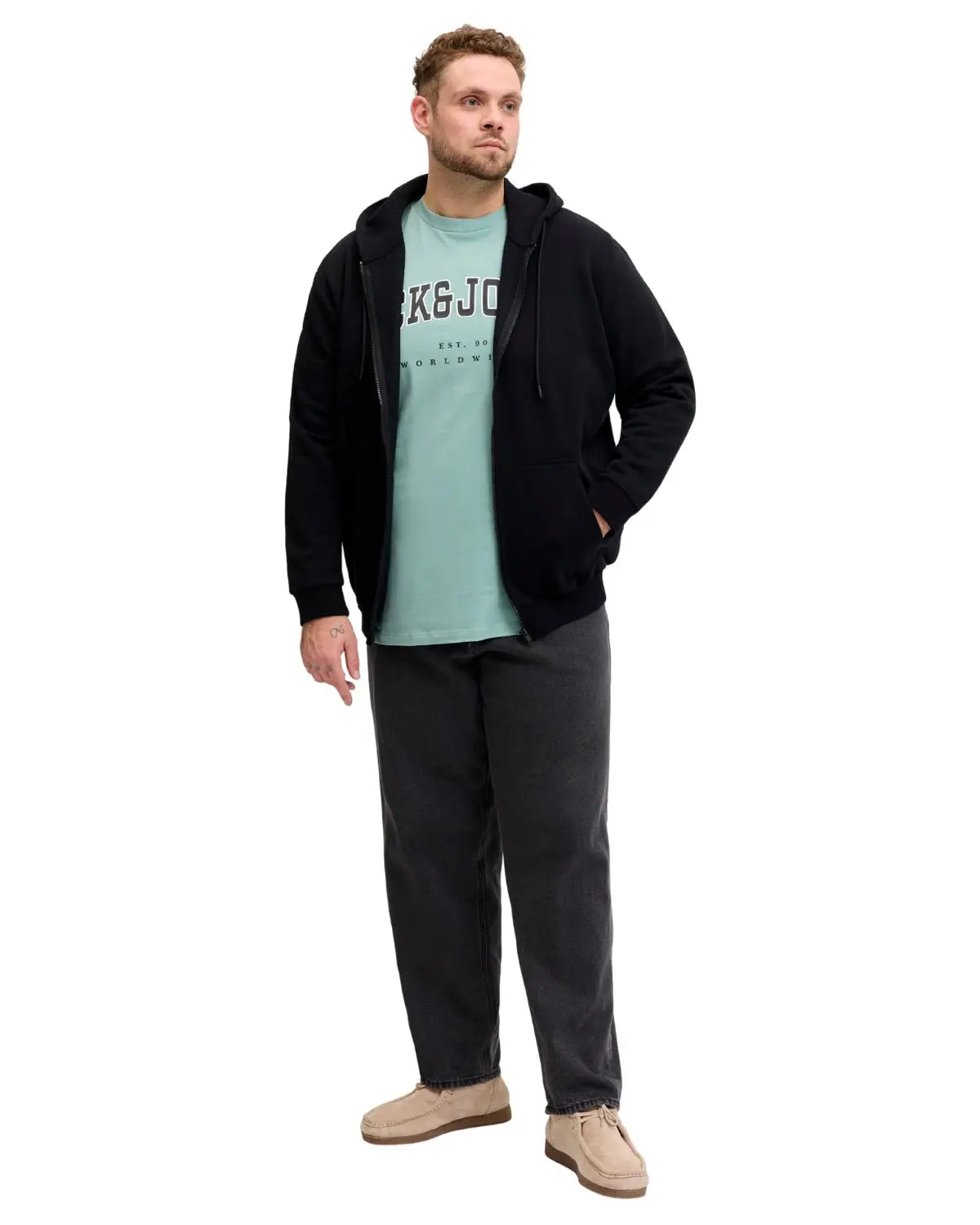 Duża męska koszulka bawełniana t-shirt z napisami Jack &amp; Jones 12258871 miętowy