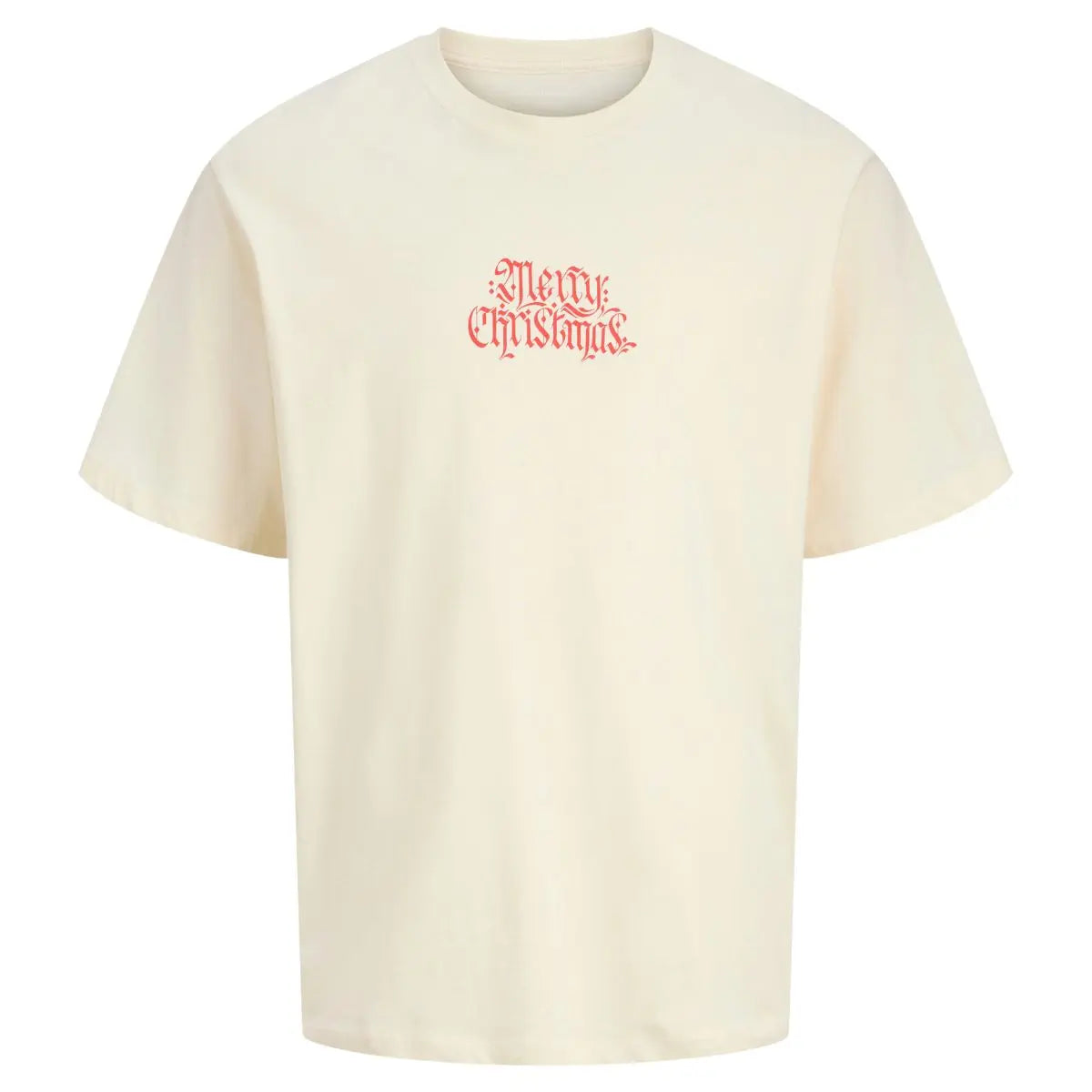 Duża męska świąteczna koszulka t-shirt z nadrukiem na plecach Jack &amp; Jones 12287900 kremowy