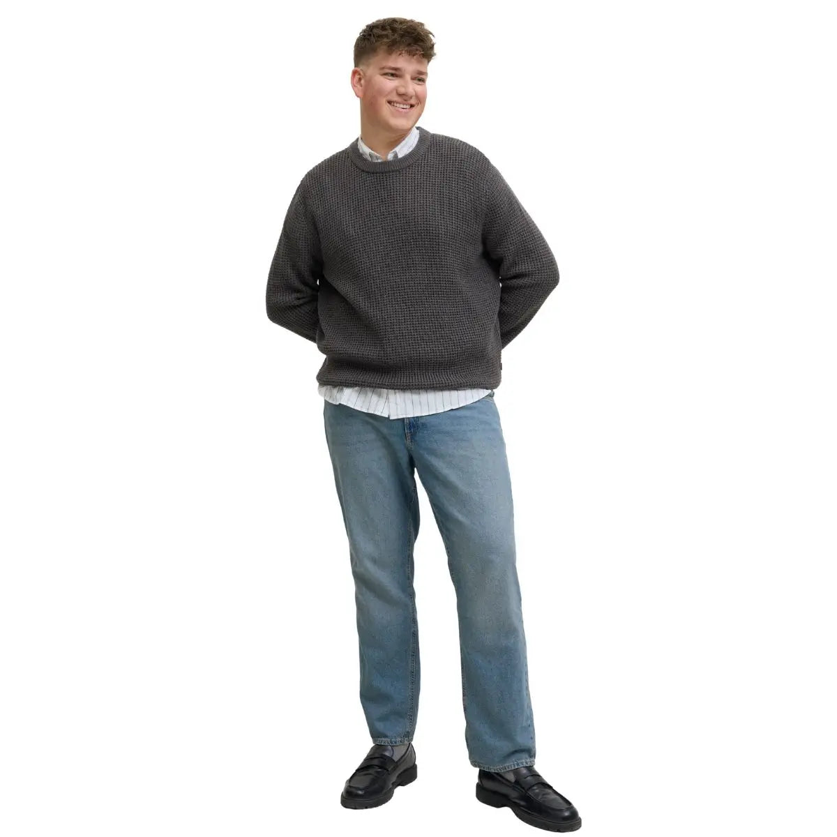 Duży męski sweter wkładany przez głowę Jack &amp; Jones 12287722 ciemnoszary