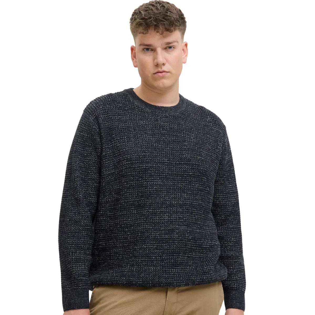 Duży męski sweter wkładany przez głowę Jack &amp; Jones 12287722 granatowy melanżowy