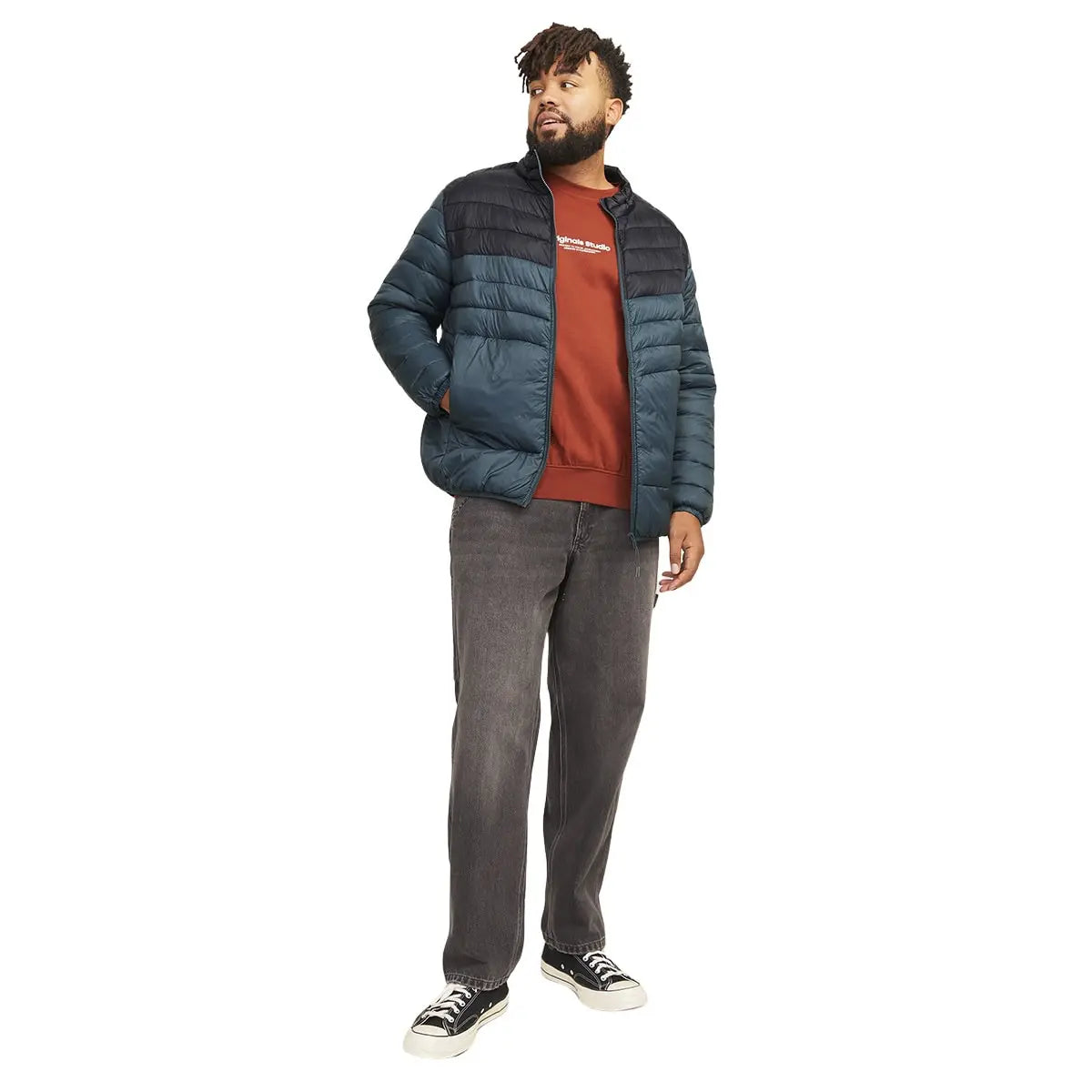 Duża męska kurtka jesienno-zimowa ze stójką Jack &amp; Jones 12259005 morska