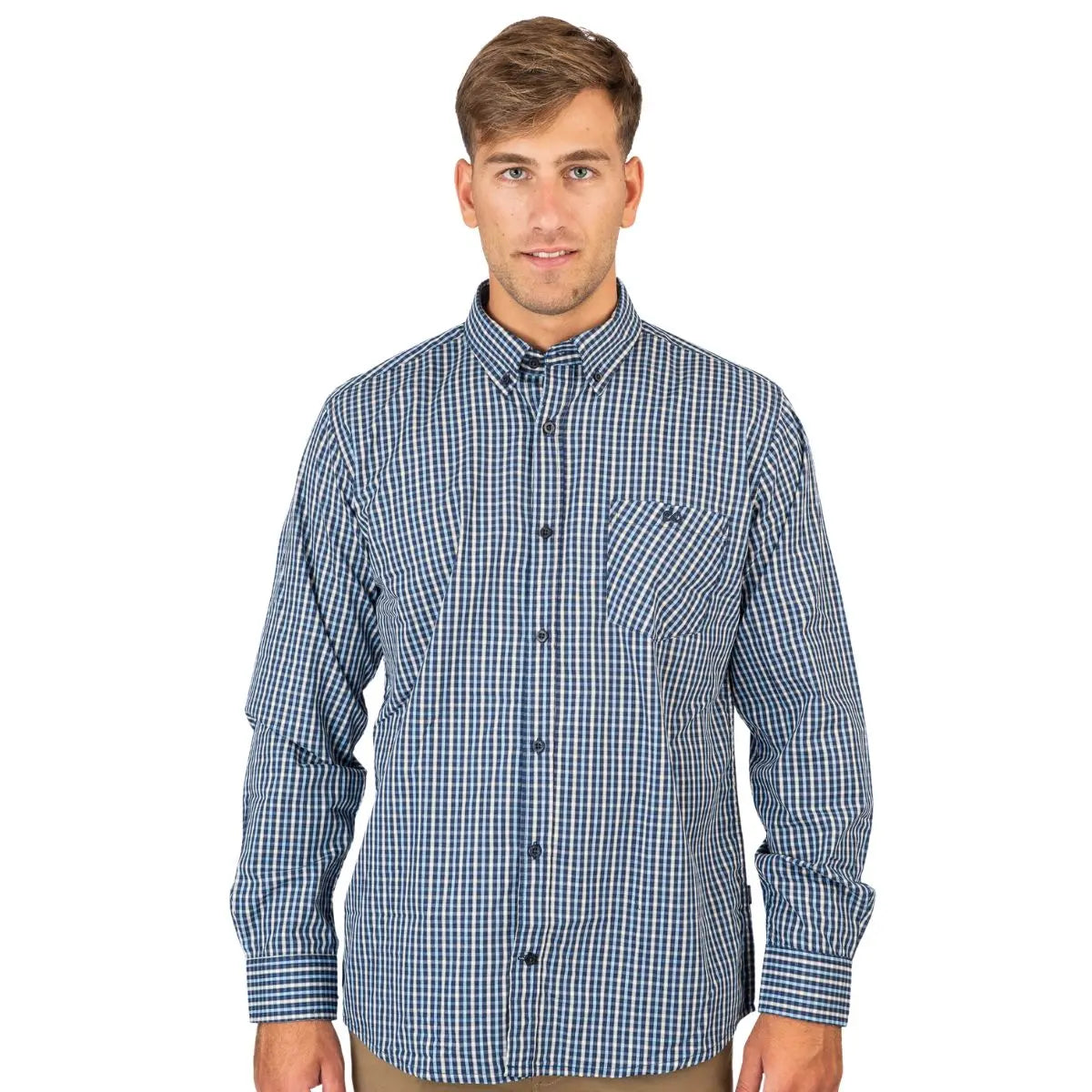 Duża męska koszula w kratę z długim rękawem Double Urban Outfitters GS-5132 niebiesko-beżowa