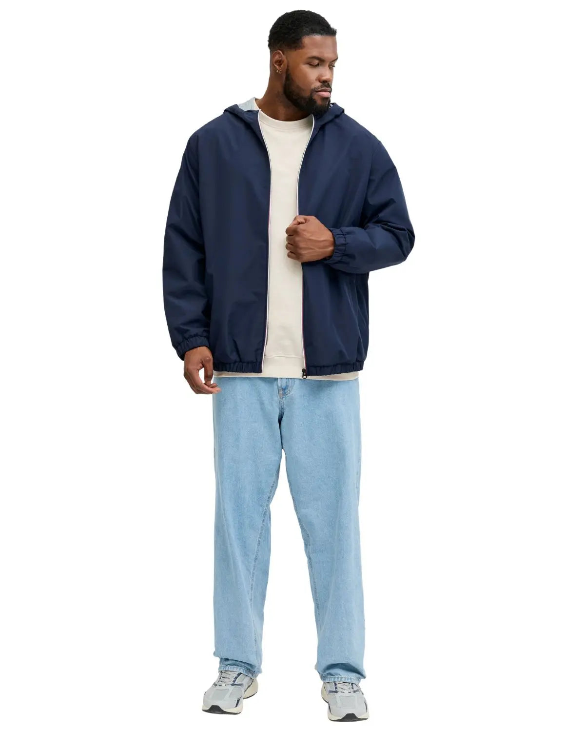 Duża męska przejściowa kurtka z kapturem Jack &amp; Jones 12289247 granatowa