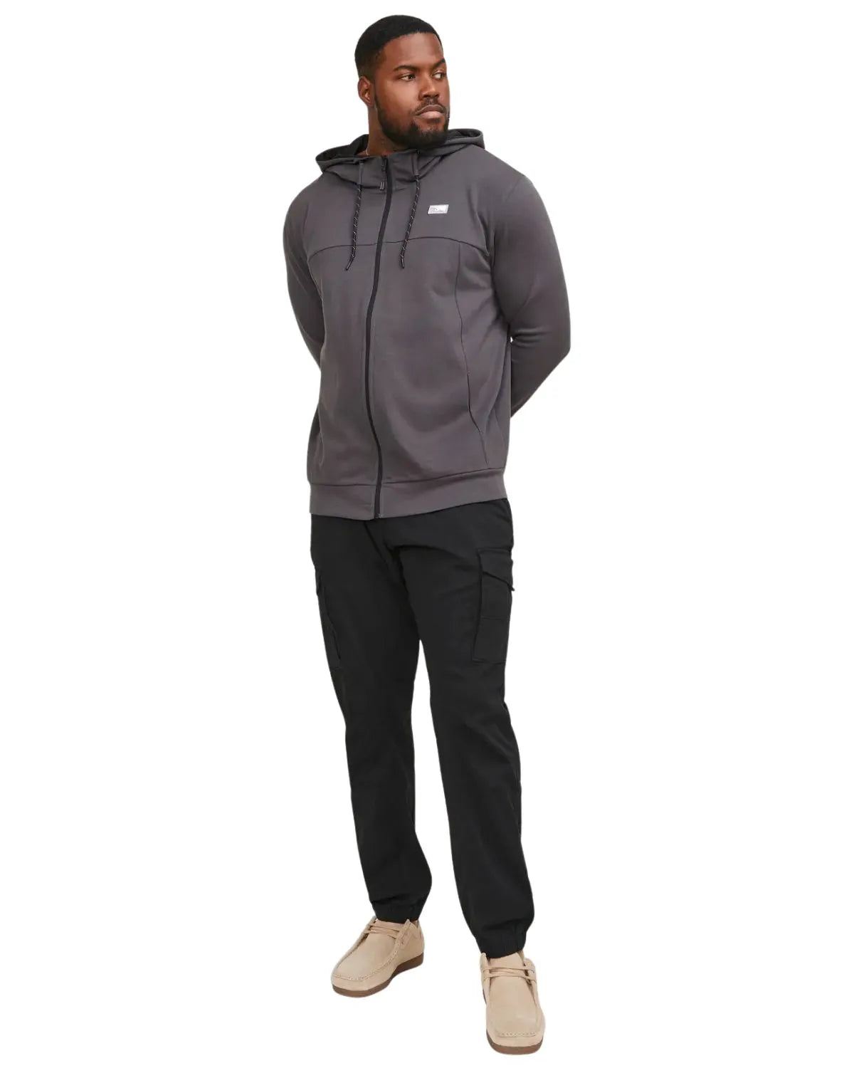 Duże męskie spodnie bojówki ze ściągaczami Jack  &amp; Jones 12181655 czarne
