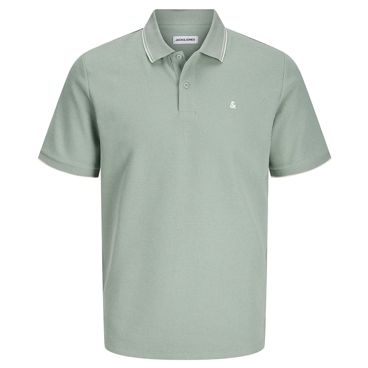 Duża męska polówka koszulka z kołnierzykiem Jack &amp; Jones 12274980 jasnozielona z białymi wstawkami na kołnierzyku