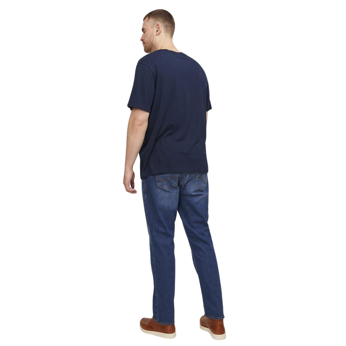 Duża męska koszulka z nadrukiem t-shirt z napisami Jack &amp; Jones 12158505 granatowy