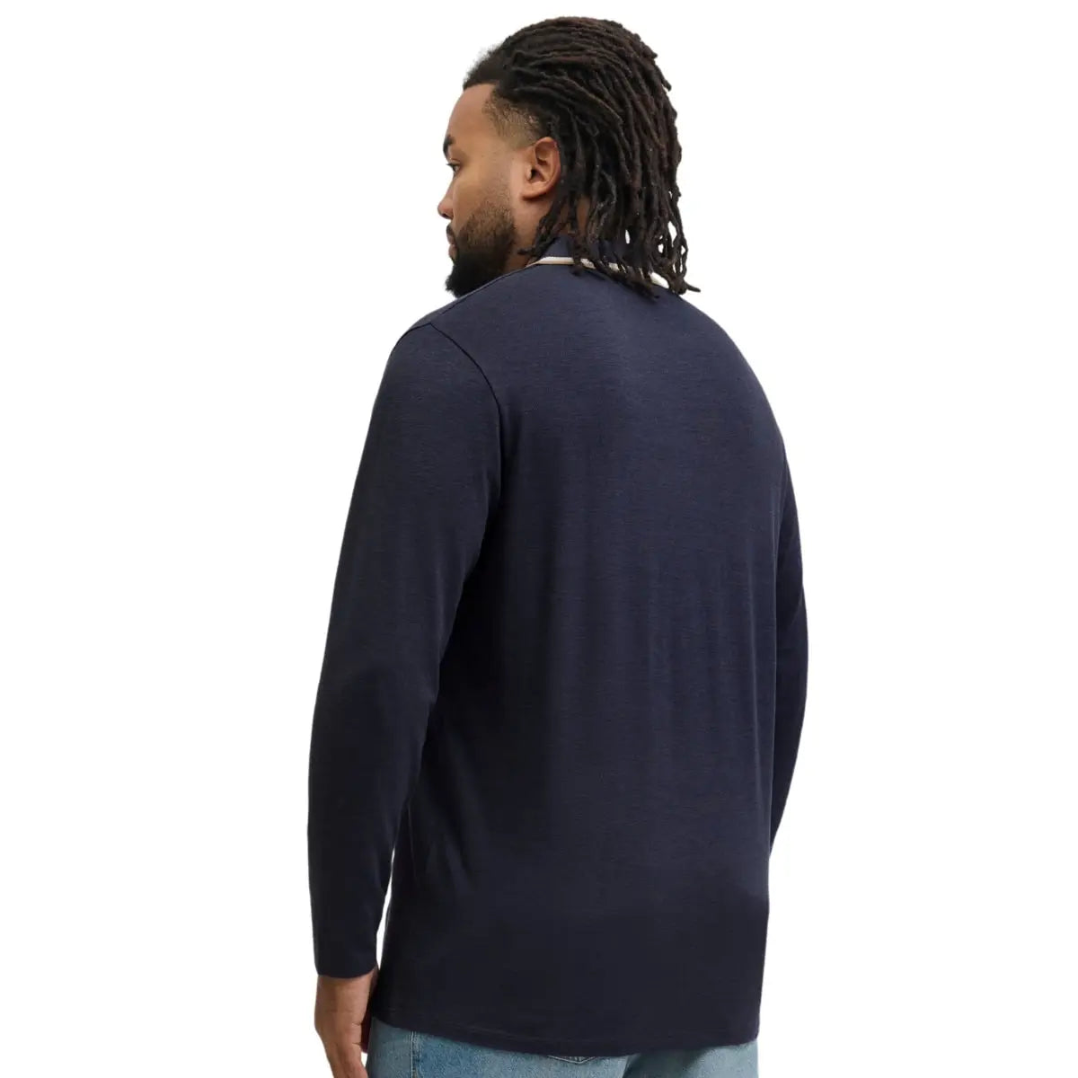 Duża męska koszulka polo z długim rękawem Jack &amp; Jones 12287555 granatowa