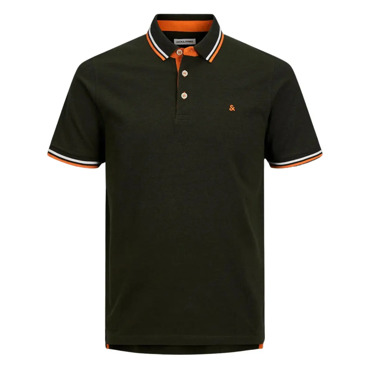 Duża męska polówka koszulka z kołnierzykiem Jack &amp; Jones 12143859 khaki z pomrańczowymi wstawkami